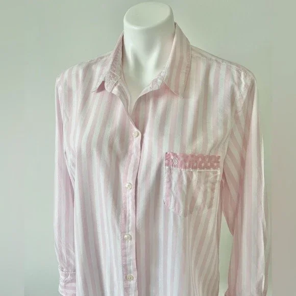 Victoria's Secret Pink White Striped Pajama Nightgown Nightshirt L - Picture 2 of 6